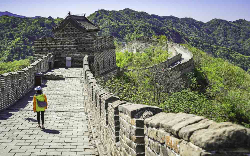 Walking atop the Great Wall of China