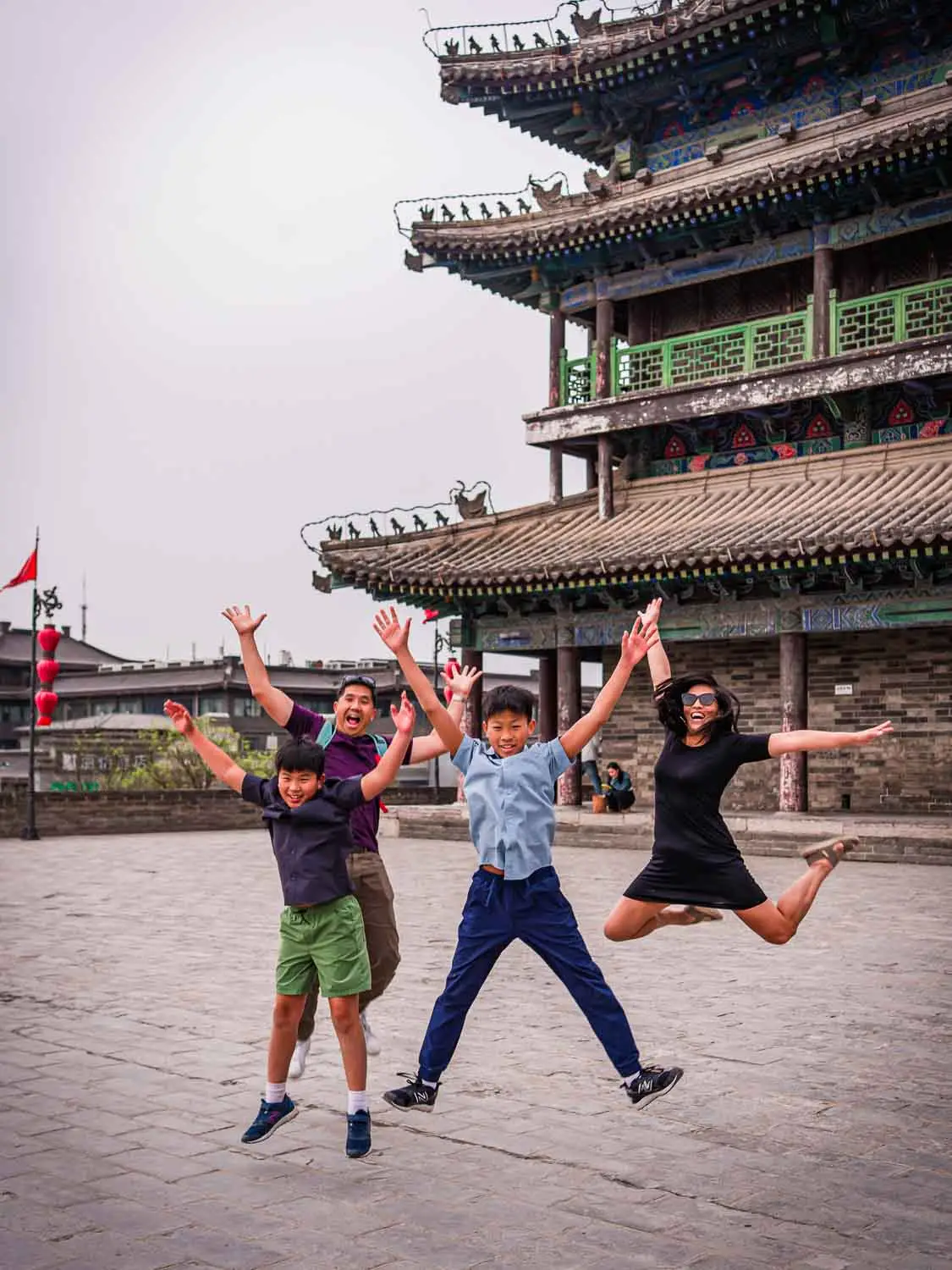 Family on Xian city wall