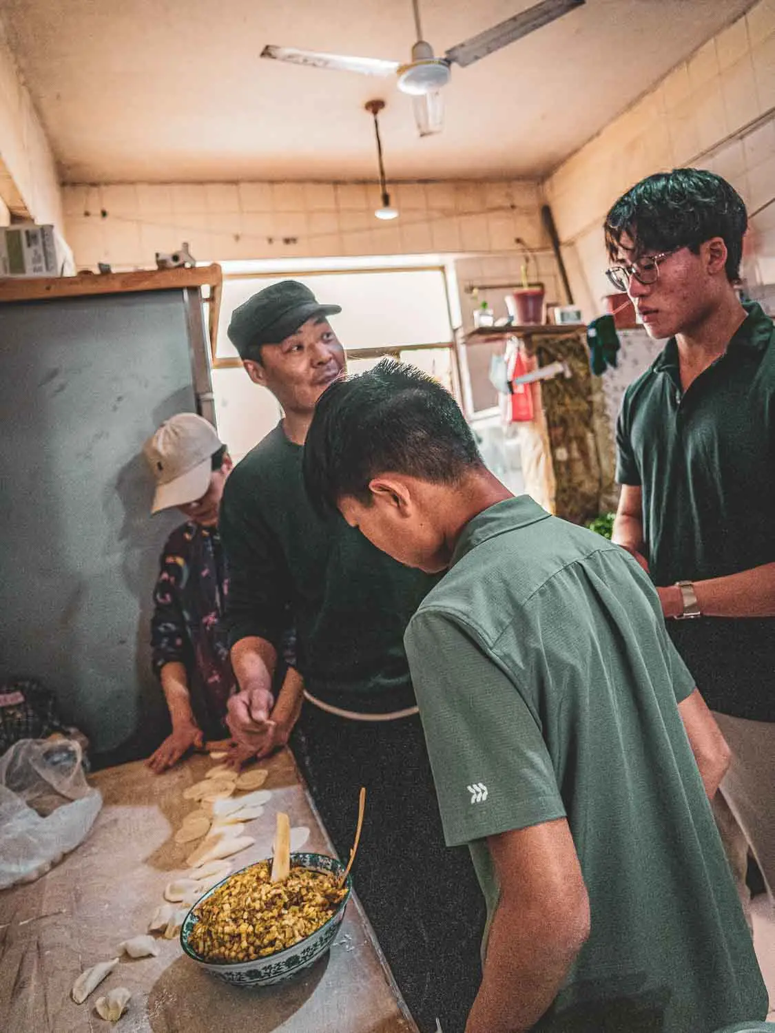 Family making dumplings